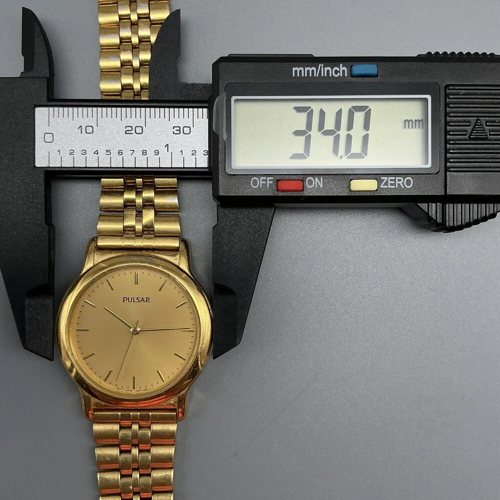Vintage Pulsar Mens Watch 34mm Gold Tone Round V501-X080 New Battery 7.5